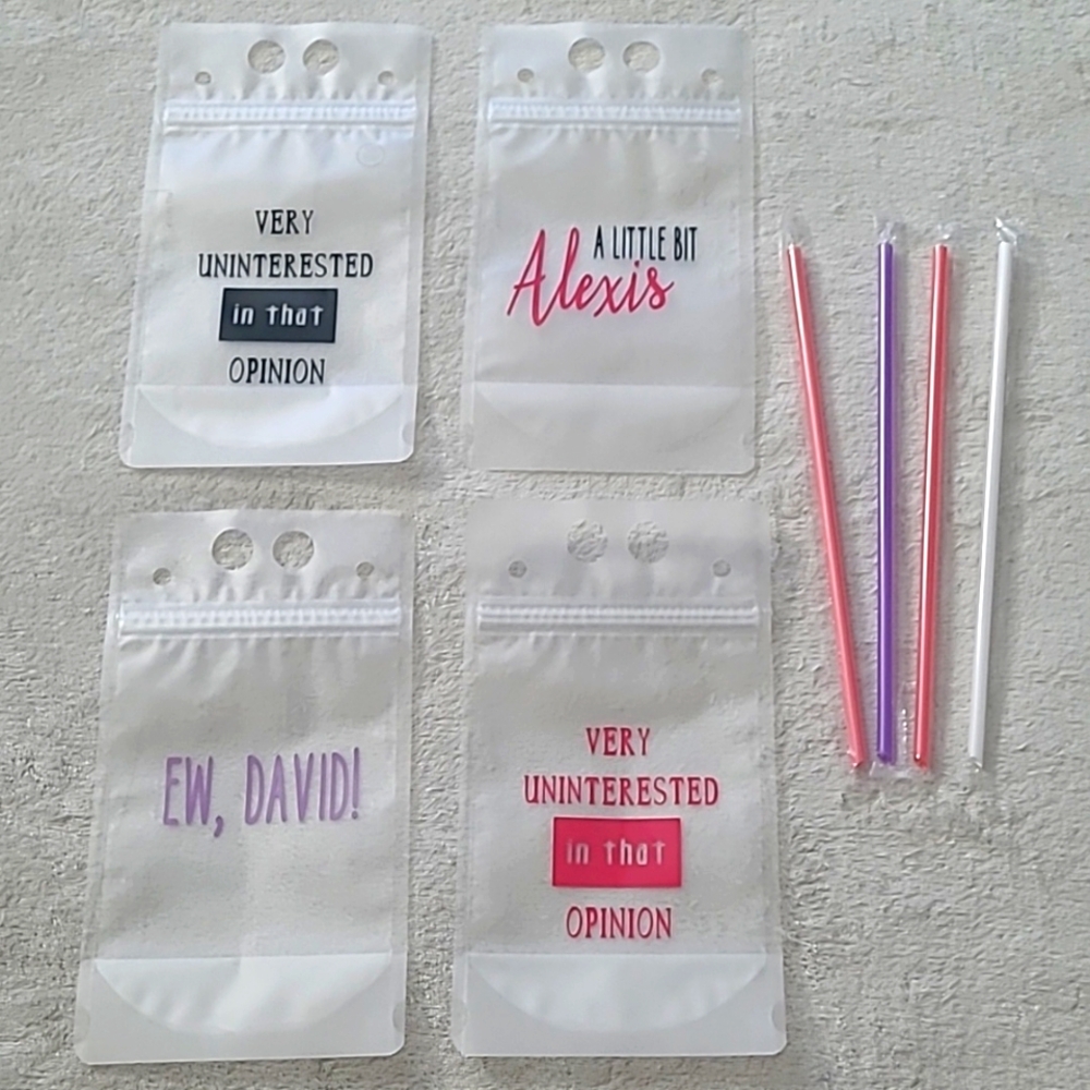 Schitts Creek Drink Pouch Set Reusable Party Bags With Straws Funny Quotes